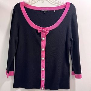 BCBGMAXAZRIA Black & Pink Cardigan with Bow Size Large NWOT